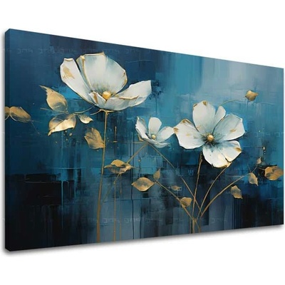 Nadčasová elegancia na plátne Modrá abstrakcia so zlatými akcentmi - 40x60 cm