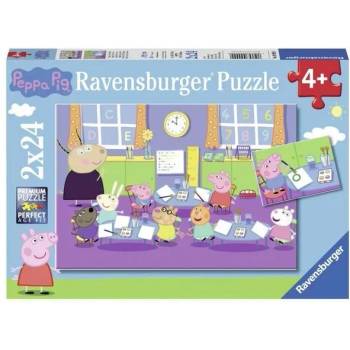 Ravensburger Пъзел Ravensburger от 2 x 24 части - Прасенцето Пепа в училище (09099)