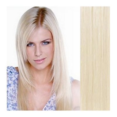 Clip in vlasy 63 cm 100% ľudské REMY 120g PLATINA