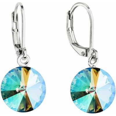 Swarovski Elements Rivoli Ocelové náušnice visací bimbací zelené fialové kulaté 51002.5