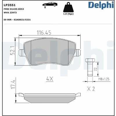 Sada brzdových destiček, parkovací brzda DELPHI LP3551