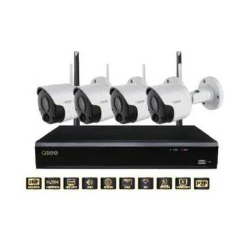 Q-See Комплект за видеонаблюдение 4 броя PIR камери, 2 MP, 3.6 mm, 1 брой NVR 4K, 1080P, WIFI, Черен / Бял, QPW204-4PW