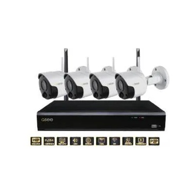 Q-See Комплект за видеонаблюдение 4 броя PIR камери, 2 MP, 3.6 mm, 1 брой NVR 4K, 1080P, WIFI, Черен / Бял, QPW204-4PW