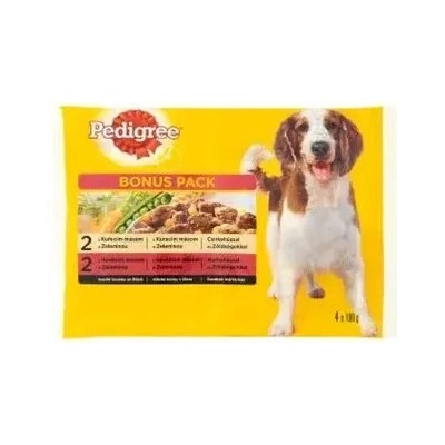 Mars PEDIGREE kapsička dog ADULT Multipack kura&zelenina a hovädzie&zelenina v šťave 4 x 100 g