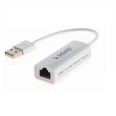 SAVIO Мрежова карта Savio, CL-24, USB 2.0 баща към RJ-45 майка, 10/100 Mb/s, Бял (CL-24)