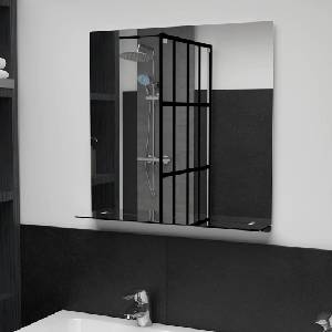 vidaXL Стенно огледало с рафт, 60x60 см, закалено стъкло (249439)