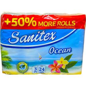  Sanitex тоалетна хартия, Океан, 3 пласта, 24 броя х 70гр