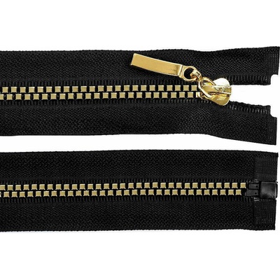 Zip kostěný dělitelný No 5 - čtvercové zoubky barva černá - zlatá délka 80 cm