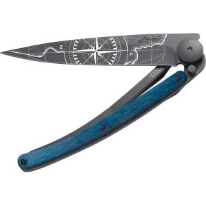 DEEJO 1gb169 tattoo black blue beech / Ултралеко джобно ножче с дръжка от буково дърво, оцветено в синьо (1gb169)