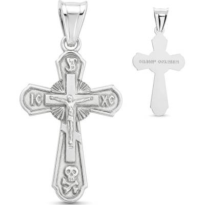 Argento Strieborný prívesok pravoslávny krížik s Kristom lebka 86131