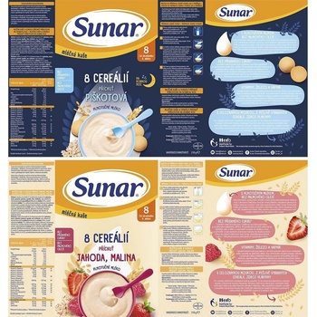 Sunar kaša mliečna 8 cereálií mix príchutí 8m+ 6 x 210 g