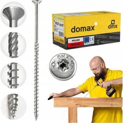 TESAŘSKÉ VRUTY DO DŘEVA 8,0x160 KUŽELOVÁ HLAVA TORX 50 Ks DOMAX CS STŘÍBRNÉ