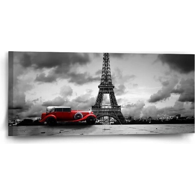 Sablio Obraz Eiffelová veža a červené auto - 110x50 cm