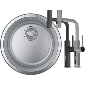  Мивка Инокс Grohe + Смесител с издърпващ се чучур, 3 вида струя и дигитален дисплей 31720SD0+VS-0354 (31720SD0+VS-0354)