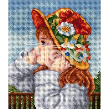 Milena Style Момиче с шапка - гоблен със схема конци dmc 1: 4