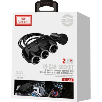 Earldom Зарядно устройство за кола Earldom ES-CS1, Разклонител, 2xUSB F, 3x12/24V, Различни цветове - 40207