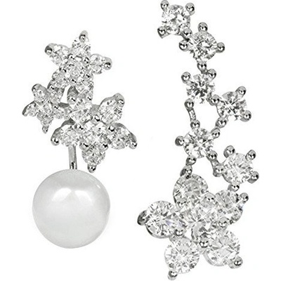 JwL Jewellery asymetrické náušnice dvojnáušnice s pravou bielou perlou a záušnice sa zirkónmi JL0260