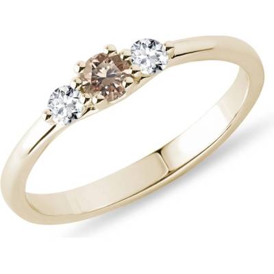 Klenota Zlatý prsteň s champagne a čírymi diamantmi k0295023