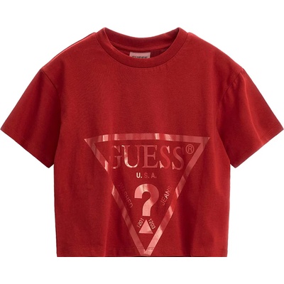 GUESS Къса тениска за момиче в червено с голямо лого Guess