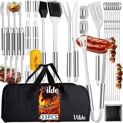Vilde Комплект аксесоари за барбекю в калъф, 33 части, изработени от неръждаема стомана (489297)