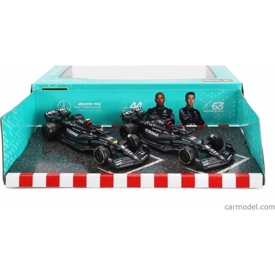 Bburago Mercedes gp Set F1 2x W14 Team Mercedes amg Petronas Formula One N 44 Season 2023 Lewis Hamilton + N 63 Season 2023 George Russell Matt Black 1:43