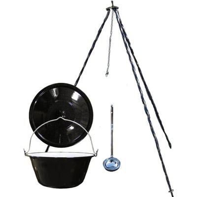 Green Home kotlík na guláš smalt 25 l, Green Home trojnožka 1,25 m na kotlík, Green Home pokrievka smalt 49 cm, Green Home naberačka nerez INOX