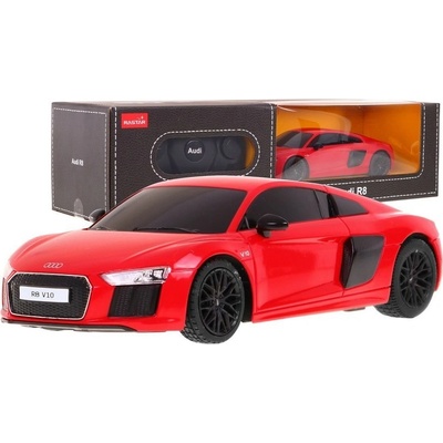 RASTAR Audi R8 licence LED metalický lak odpružená př. kola červená 1:24