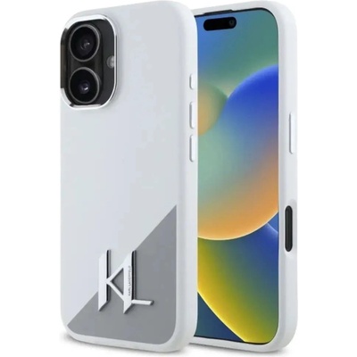 KARL LAGERFELD Карл Лагерфелд Силиконов инициал с метално лого MagSafe Калъф за iPhone 16 - бял (3666339318000)