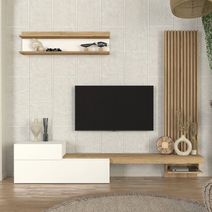 TopMebel Меламинов ТВ шкаф Dumont TopMebel в бял - sepet oak цвят 240x36.8x200cm