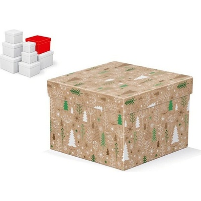MFP vianočná darčeková krabica s vekom, rozmer 18x18x13cm, hnedý kraft s potlačou