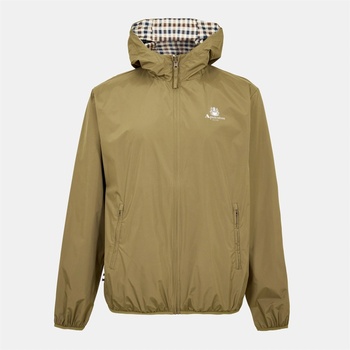 AQUASCUTUM Men's Reversible Check Hooded Long Sleeve Rain Anorak - Army