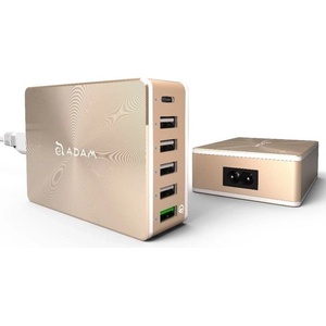 ADAM elements Захранване за ел. мрежа за лаптопи, смартфони и таблети с 5xUSB-A и 1xUSB-C изходи с технология за бързо зарежданe - Adam Elements Omnia PA601 Desktop Charging Station 81W (златист) (APAADPA601EUGD)