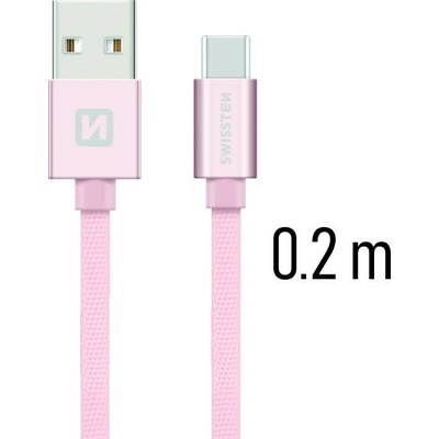 Swissten 71521105 USB 2.0 typ A na C, USB 2.0, zástrčka A - zástrčka C, opletený, 0,2m, růžovo-zlatý