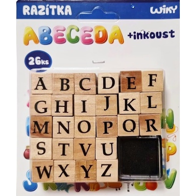 Wiky Drevené pečiatky sada s poduškou ABC 26ks+atrament - Velké pismená 003099