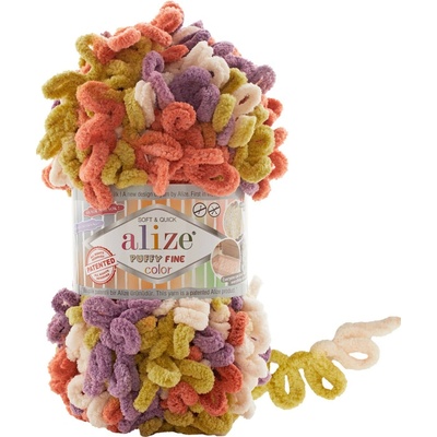 Alize Puffy fine color 6519 fialová, zelená, smetanová, lososová