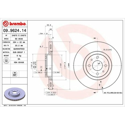 BREMBO brzdový kotúč 09.9624.14, súprava 2 ks