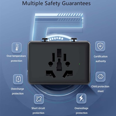 Захранване с 2xUSB-C и 2xUSB-A изходи и преходници за цял свят в едно устройство за мобилни устройства - Techsuit Travel Adapter (HHt204A) 15W (черен) (KF2331249)