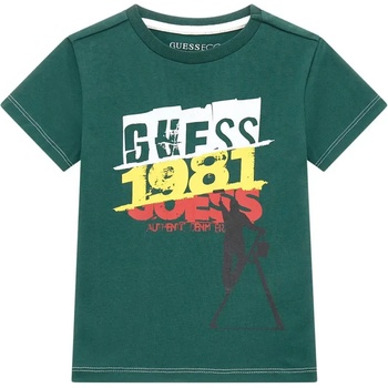GUESS Зелена тениска с къс ръкав за мини момче с интересни цветни надписи и графика Guess