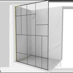 Mexen Kioto L душ стена Walk-in 110 x 200 cm, черен дизайн, златен полиран - 800-110-103-55-78 (800-110-103-55-78)