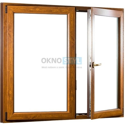 OKNOSTYL.cz dvoukřídlé plastové okno se štulpem REHAU 1450 x 1450 cm Bílá / Zlatý dub