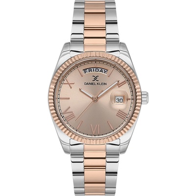 Daniel Klein DK. 1.13764-6 Premium Дамски часовник Сребро/Розово злато сив циферблат, стоманена верижка, с дата и ден