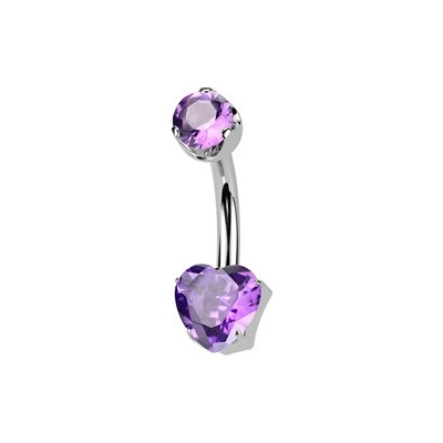 Šperky4U piercing do pupíku srdíčko titan Amethyst TIT1555