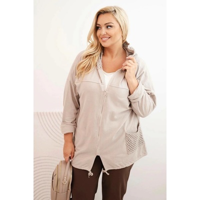Fashionweek Dámská mikina Plus Size bavlněná oversize s dlouhým rukávem K3636 béžový
