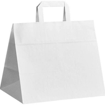 Papírová taška bílá Takeaway 320x200x280 mm s plochým uchem