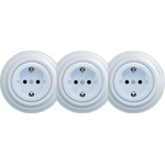 Kliklap - Тройна ретро домашна розетка с рамка SCHUKO 230V синя (KA0027B)