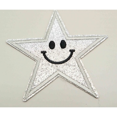 Nažehľovacia záplata - trblietavá hviezda - strieborná - rozmer 8,5 cm x 8,5 cm