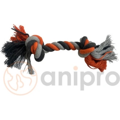 Anipro - Въжена играчка за кучета за дъвчене и дърпаме, с 2 възела, сиво/оранжево, 38 см, 330-340 гр