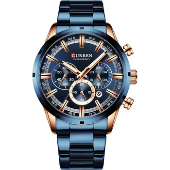 Curren Мъжки часовник Curren Tattum, Хронограф, Неръждаема стомана, Кварцов, Син/Розово злато (CURREN-8355-BLUE-GOLD)