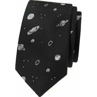 Slim kravata s planetami černá