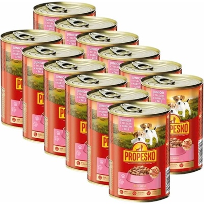 Propesko Dog Junior s teľacím a kuracím v želé 12 x 415 g